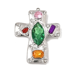 Couleur Acier Inoxydable 304 pendentifs en strass en acier inoxydable, charmes croisées, couleur inox, 44x32.5x6mm, Trou: 2mm