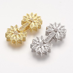 (52) Непрозрачная лаванда Латунные микро проложить кубического циркония раз за застежками, цветок, разноцветные, 28x13x5 мм, отверстие : 1 мм