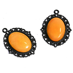 Chalcedony Natural Yellow Chalcedony Pendants, Black Metal Oval Charms, 40x30x7mm
