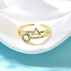 Настоящее золото 18K Латунные кольца-манжеты с микропаве и прозрачным цирконием для женщин, без кадмия, без никеля и без свинца, плоский круглый треугольник, реальный 18 k позолоченный, 9.5 мм, внутренний диаметр: 16.5 мм