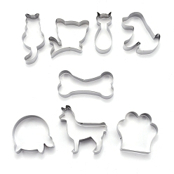Stainless Steel Color Non-Tarnish Stainless Steel Mixed Cat and Dog Pattern Cookie Candy Food Cutters Molds, for DIY, Kitchen, Baking, Kids Birthday Party Supplies Favors, Stainless Steel Color, 82x37.5x20.5mm, 8pcs/Set