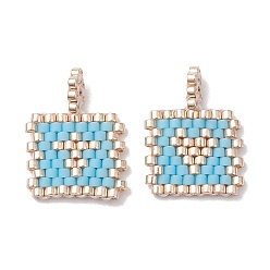 Deep Sky Blue 2Pcs Handmade MIYUKI Round Rocailles Seed Loom Pattern, Rectangle Pendants, Deep Sky Blue, 17.5x13.5x1.5mm, Hole: 1.2mm