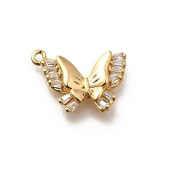 Настоящее золото 18K Латунные микро проложить кубического циркония подвески, без кадмия, без никеля и без свинца, бабочки прелести, реальный 18 k позолоченный, 14x17.5x4 мм, отверстие : 1.2 мм