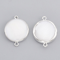 Платина Гальванические соединители для пресной воды, с железной фурнитурой, плоско-круглые, морская ракушка, платина, 26x20x4 мм, отверстие : 1.5 мм