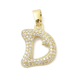 Letter D Латунные микро проложить кубического циркония подвески, буквы, реальный 18 k позолоченный, Буква D, 18x15x2.5 мм, отверстие : 4.8x2.9 мм