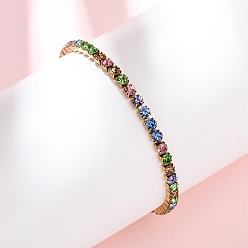 Разноцветный 304 браслеты-цепочки из нержавеющей стали со стразами для женщин, квадратный, вакуумные покрытия, золотые, красочный, 7-1/8 дюйм (18 см)