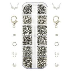 Platinum DIY Findings Kits, include Brass Crimp Beads Covers, Brass Wire Guardian and Protectors, Alloy Lobster Claw Clasps, Brass Crimp Beads, Brass Jump Rings, Brass Bead Tips, Platinum, 3mm, Hole: 1.2~1.5mm
