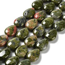 Unakite Natural Unakite Beads Strands, Flat Teardrop, 17.5~18x13x6mm, Hole: 1.2mm, about 22pcs/strand, 15.24 inch(38.7cm)