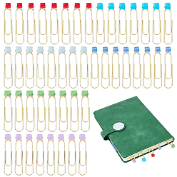 Mixed Color 48Pcs 6 Style Metal Paper Clips, with Natural White Jade & Natural Agate, Cube, Mixed Color, 57mm, 8pcs/style