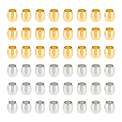 Золотой & Цвет Нержавеющей Стали 80шт. 2 цвета 202 европейские бусины из нержавеющей стали, баррель, бусины с большим отверстием, золотые и нержавеющая сталь цвет, 6x6 мм, отверстие : 4 мм, 40 шт / цвет