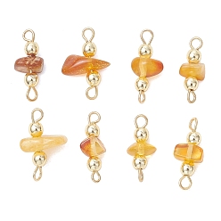 Золотой Кусочки натурального янтаря с гальваническим покрытием и соединительными звеньями из синтетического немагнитного гематита., с 304 петлями из нержавеющей стали, золотые, 16~17.5x7~10.5x4.5~7.5 мм, отверстие : 2 мм