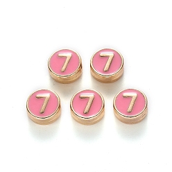 Pink Бисера эмали сплава, плоско-круглые, число, без кадмия и без свинца, золотой свет, розовые, 8x3.5 мм, отверстие : 1.5 мм