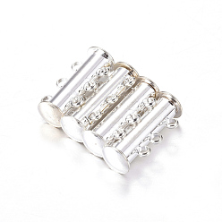 Серебро 3-пряди латунные магнитного слайд замок застежки, 6 отверстия, без кадмия, без никеля и без свинца, серебряный цвет гальваническим, 20x10 мм, отверстие : 2 мм