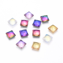 Mixed Color Transparent K9 Glass Cabochons, Flat Back, Square, Mixed Color, 6x6x3mm