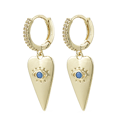 Настоящее золото 16K Серьги-кольца Huggie с подвесками из латуни с прозрачным фианитом и прозрачным фианитом, с акриловыми стразами, без никеля , Сердце с глаз, реальный 16 k позолоченный, 34 мм, штифты : 1 мм