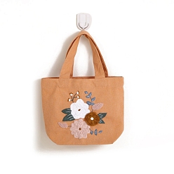 Sandy Brown DIY Flower Pattern Handbag Embroidery Bag Kits, Including Embroidery Cloth & Thread, Needle, Embroidery Hoop, Instruction Sheet, Sandy Brown, 200mm