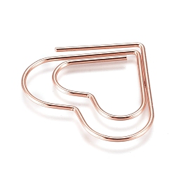 Rose Gold Heart Shape Iron Paperclips, Cute Paper Clips, Funny Bookmark Marking Clips, Rose Gold, 27x29.5x1mm