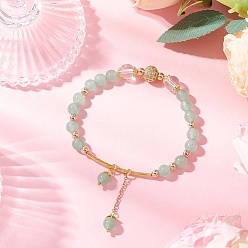 Зеленый Авантюрин Женские браслеты из круглых бусин из натурального зеленого авантюрина и кварца, латуни и 304 результатов из нержавеющей стали, внутренний диаметр: 2-1/4 дюйм (5.7 см)