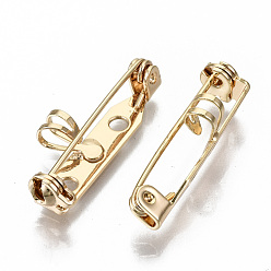 Real 18K Gold Plated Brass Brooch Findings, Back Bar Pins, Nickel Free, Real 18K Gold Plated, 27x10x6mm, Hole: 2mm
