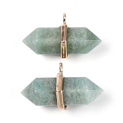 Амазонит Подвески с двумя острыми концами из натурального амазонита, граненые подвески в форме пули с фурнитурой из сплава, золотые, 20~21x34.5~36x17~18 мм, отверстие : 3 мм