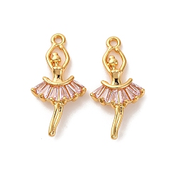 Pink Латунные микро проложить кубического циркония подвески, танцующая девушка, долговечный, без никеля , реальный 18 k позолоченный, розовые, 22.5x11.5x4 мм, отверстие : 1.4 мм