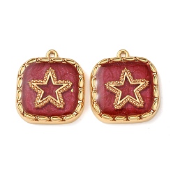(123L) Белый крем непрозрачный блеск 304 нержавеющей стальной эмали подвески, квадратные и звездчатые подвески, золотые, огнеупорный кирпич, 25x22x4 мм, отверстие : 1.4 мм