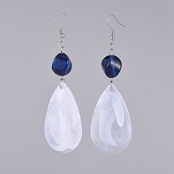 Dark Blue Acrylic Dangle Earrings, with Acrylic Beads, 316 Surgical Stainless Steel Earring Hooks, Teardrop, Dark Blue, 95mm, Pin: 0.6mm