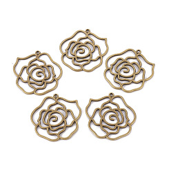 Античная Бронза Сплавочные подвески тибетского стиля, роза, без кадмия, без никеля и без свинца, античная бронза, 43x39x2 мм, отверстие : 2 мм