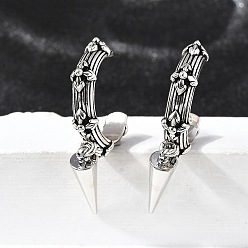 Античное Серебро Серьги-гвоздики из латуни в форме буквы С с конусом, с эмалью, без свинца и без кадмия, долговечный, античное серебро, 36x4.5 мм