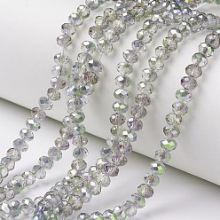 Clear Electroplate Transparent Glass Beads Strands, Half Green Plated, Faceted, Rondelle, Clear, 3x2mm, Hole: 0.8mm, about 150~155pcs/strand, 15~16 inch(38~40cm)