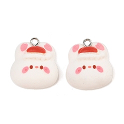 Кролик Подвески из непрозрачной смолы на рождественскую тематику, с железной платиной петлей, кролик, 22x20x8 мм, отверстие : 2 мм