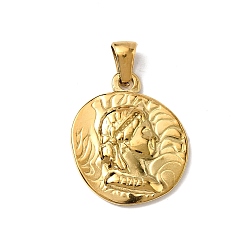 Настоящее золото 18K 304 подвески из нержавеющей стали, ионное покрытие (ip), плоский круглый с человеческим обаянием, реальный 18 k позолоченный, 23x19.5x3 мм, отверстие : 5x3 мм