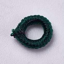 Dark Green Polyester Cord Beads, Ring, Dark Green, 6~6.5x1.5mm, Hole: 3mm