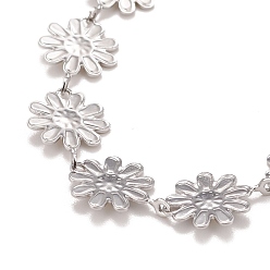 White Enamel Daisy Link Chains Bracelet, 304 Stainless Steel Jewelry for Women, Stainless Steel Color, White, 7-1/4 inch(18.4cm)