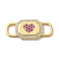 Heart Brass Cubic Zirconia Connector Charms, Golden, Heart, 10.5x24x2mm, Hole: 5x3.5mm
