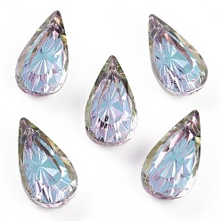 Светло-витражный Подвески из тисненого стекла со стразами, слеза, граненые, витражный свет, 20x10x5.5 мм, отверстие : 1.5 мм