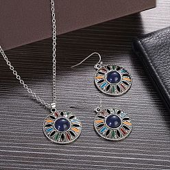 Плоский Круглый Комплекты из ожерелий и серег с подвесками из сплава и эмали в стиле бохо, плоско-круглые, 38x26 мм