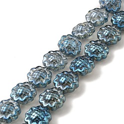 Steel Blue Transparent Electroplate Glass Beads Strands, Rainbow Plated, Sunflower, Steel Blue, 15x9mm, Hole: 1mm, about 44~45pcs/strand, 25.20~25.98 inch(64~66cm)