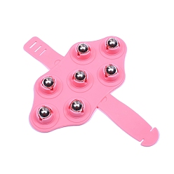 Ярко-Розовый Пластиковый массажер для тела со стальными роликовыми шариками, ручной массажер в перчатках для облегчения шеи, плеч, ног, ярко-розовый