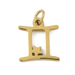Близнецы 316 l хирургические подвески из нержавеющей стали, чары созвездий, с целью перехода в кольце, золотые, Близнецы, 11x10x1.5 мм, отверстие : 2.5 мм