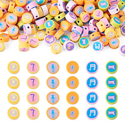 Mixed Color 200Pcs Printed Handmade Polymer Clay Beads, Flat Round, Mixed Color, 9~10x4~5mm, Hole: 2mm