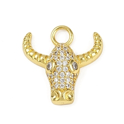Настоящее золото 18K Латунные микро проложить кубического циркония подвески, долговечный, без кадмия и без свинца, стойки покрытие, в форме головы быка, реальный 18 k позолоченный, 19.5x19x5 мм, отверстие : 3 мм