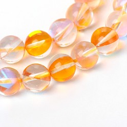 Orange Synthetical Moonstone Round Beads Strands, Holographic Beads, Dyed, Orange, 6mm, Hole: 1mm, about 64pcs/strand, 15.5 inch