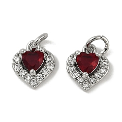 Сердце Натуральные сердолики (окрашенные и нагретые), подвески из латунного микропаве из прозрачного кубического циркония с соединительными кольцами, платина, сердце, 8.5x8x3.5 мм, отверстие : 2.5 мм