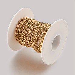 Golden Ion Plating(IP) Handmade 304 Stainless Steel Curb Chains, Unwelded, with Spool, Golden, 4.2x3x0.6mm, about 32.8 Feet(10m)/roll