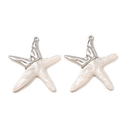 Stainless Steel Color 304 Stainless Steel & Resin Pendants, Starfish Charm, Stainless Steel Color, 36x31x4.5mm, Hole: 2mm
