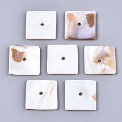 Seashell Color Natural Freshwater Shell Beads, Square, Seashell Color, 20x20x2mm, Hole: 2.5mm