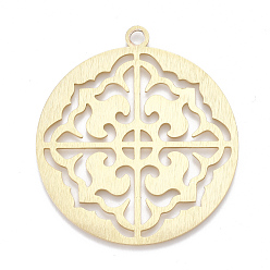 Golden Aluminium Big Pendants, Laser Cut Big Pendants, Flat Round with Flower, Golden, 55x50x1mm, Hole: 3mm