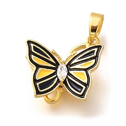 Настоящее золото 18K Подвески из латуни с микропаве из циркония, бабочки прелести, с эмалью, стойки покрытие, без свинца и без кадмия, реальный 18 k позолоченный, 14.5x16.5x6.5 мм, отверстие : 4.5x2.5 мм