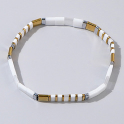 Белый Браслеты из стеклянных бусин в богемном стиле для женщин и мужчин, прямоугольные, белые